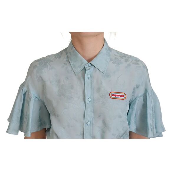 Dsquared² Blue Collared Button Down Short Sleeve Cropped Women's Top (Pre-Owned) - Picture 5 of 5